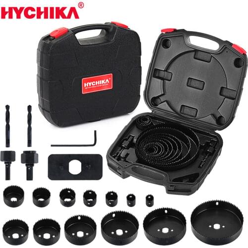 HYCHIKA Hole Saw Cutting Set Kit 19 Pcs Hole Saw Kit with 13Pcs Saw Blades 2 Drill Bits for saw wood