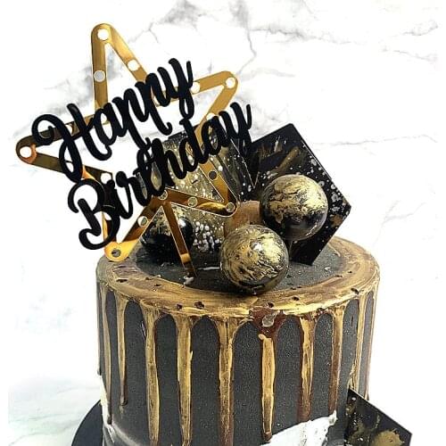 New Acrylic Happy Birthday Cake Topper Gold Stars Frame Cake Topper Flags For Kids Birthday Party Cake Decorations Baby Shower