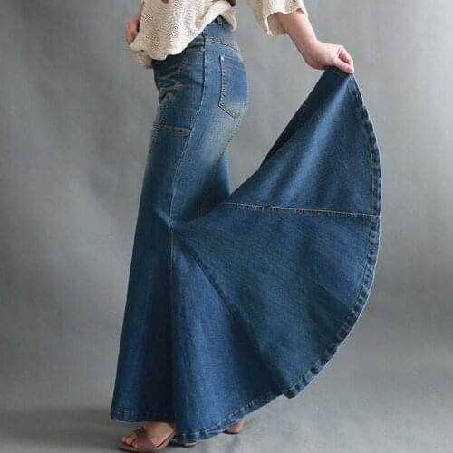 Autumn European Sexy Bodycon Women Skirts Fish Tail Floor Long Mermaid Skirt Retro Classic Washed Denim Saia Party Faldas Mujer