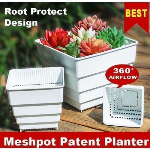 Meshpot Succulents Pot Plastic Flower Pot Planter Container Seedlings Nursery Garden Supplies Air Pruning Pot with Root Control