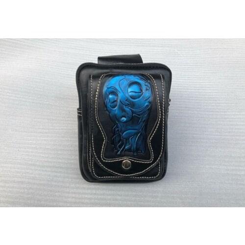 Really Leather Saddlebag Storage Side Bag Tool Bags Black And Blue For Harley Honda Cruiser Chopper Cafe Racer Old School Bobber