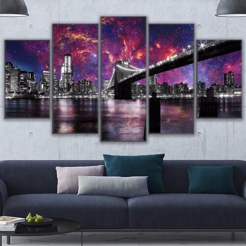 Canvas Art Modern Painting Modular Unframed Picture Cuadros Decoration 5 Panel San Francisco At Night Wall For Living Room