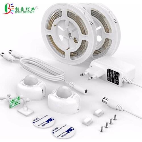 Motion Sensor LED Strip Light 12V 2835 1.5M Sensor Night Light Dimmable Bed Light with Automatic Turn Off Timer Cabinet Light