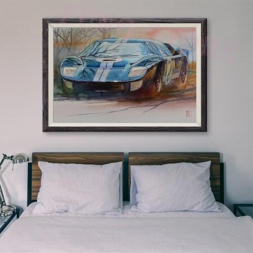 T090 Retro Racing Car Classic Painting Blue sports car 46 Custom Silk Poster Home Deco Wall Art Christmas Gift