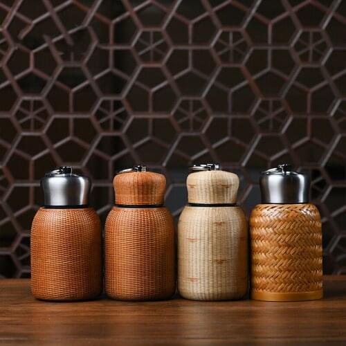 Stainless Steel Thermos Water Bottle Non Material Culture Handmade Bamboo Thermos Portable Home Office Travel Hot Water Cups