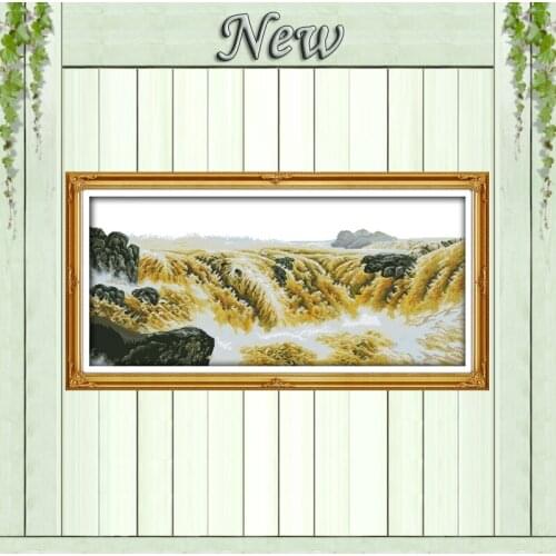 Grandeur mountain river scenery Counted print on fabric Cross Stitch Needlework kits DMC 14CT 11CT DIY Embroidery Sets paintings