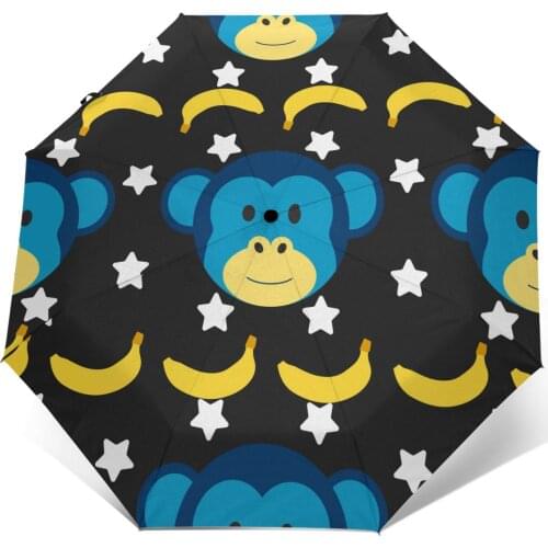 Wind Resistant Folding Automatic Umbrella Women Auto Doodle Monkey Pattern Windproof Umbrellas Rain For Men Parasol