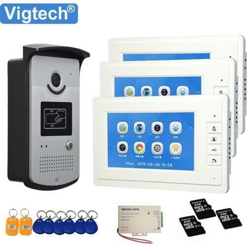 Vigtech 7"Wired Color Video Home Intercom MultiI Monitor Intercom Doorphone System RFID CardReader IR Night Vision Waterproof