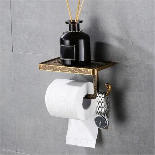Vintage Space Aluminum Toilet Paper Holder Bathroom Metal Roll Tissue Rack Wall-Mounted WC Retro Phone Towel Shelf Accessories