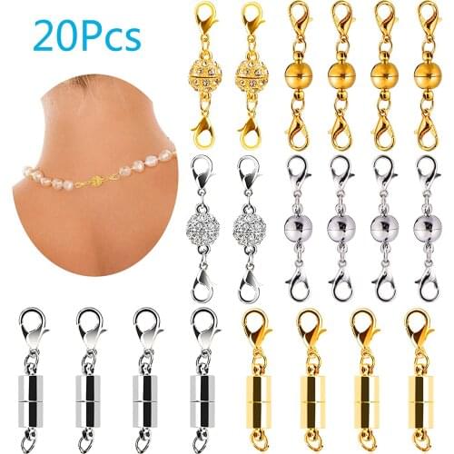 FEECOLOR 100Pcs Magnetic Jewellery Clasp Extender Chain Rhinestone Cylindrical With Storage Box For Bracelet Accessories