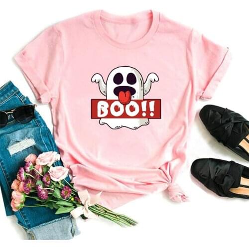 Womens T-Shirt Summer Halloween Ghost Printed Korean Version Funny Top Tees Black Basic Girls Blouse