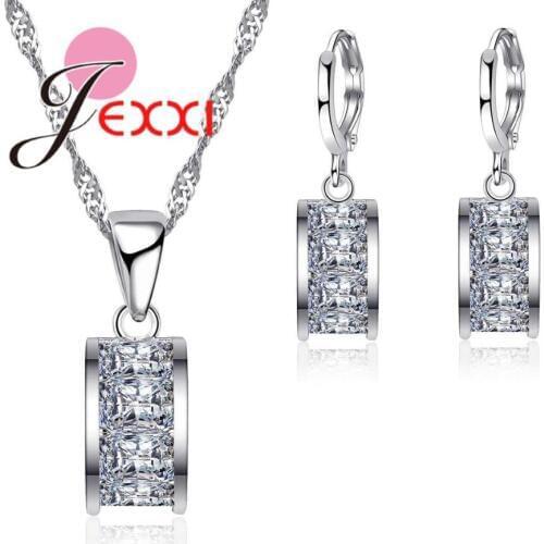 Charm AAA White Austrian Crystal Half Round Design 925 Sterling Silver Jewelry Sets for Women Wedding Gift