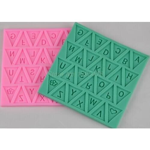 100PCS Random Color cooking tools Flag Shape 26 English Letters Silicone Mold Chocolate Fondant Cake Decorating Tools