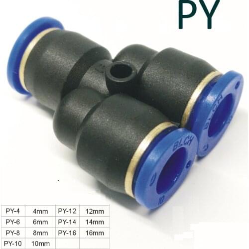 3 Way Air Pneumatic 16mm to 16mm OD Tube Tee Y Shaped Plastic Pipe Fitting Push in Connectors Quick Joint Fittings