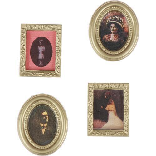 4PCS 1:12 Dollhouse Miniature Oil Painting Wall Picture Decoration Accessories Doll House Ornament for Baby Toys