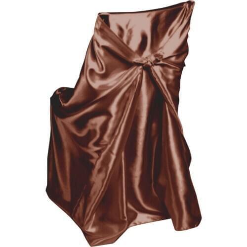 50Pcs Chocolate Self Tie Satin Chair Cover For Universal Normal Chair For Wedding Party Banquet Free Shipping