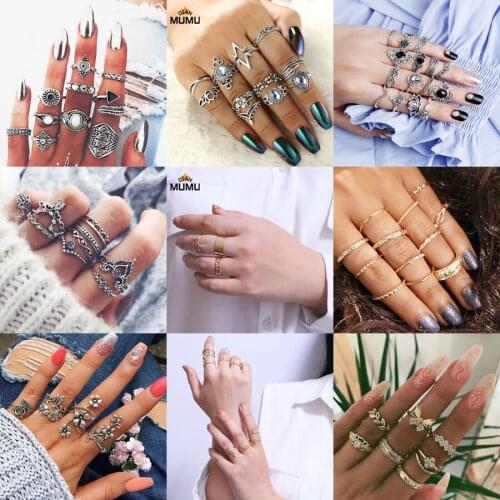 9 Styles Trendy Boho Midi Knuckle Ring Set For Women Crystal Geometric Finger Rings Fashion Bohemian Jewelry