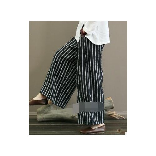 1pcs/lot woman fashion cotton linen pants female stripe wid leg casual summer pants
