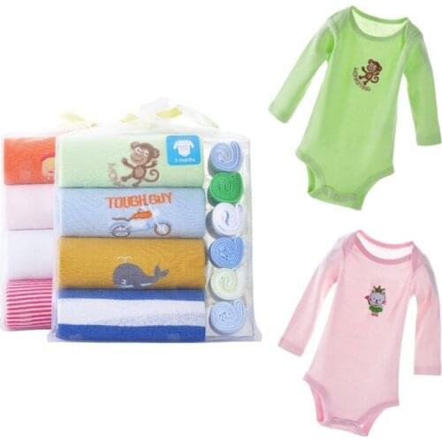 Baby Long Sleeve Bodysuits Towel Sets Christmas Gift Sets Newborn Handkerchief Baby Clothes body bebe jumpsuit