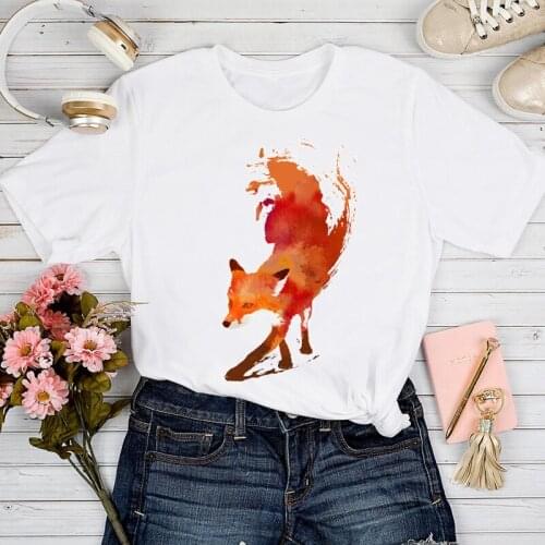 T-shirts Women Watercolor Animal Vintage Casual Fashion Short Sleeve Tshirt Top Lady Stylish Girl Print Clothes Tee T-Shirt