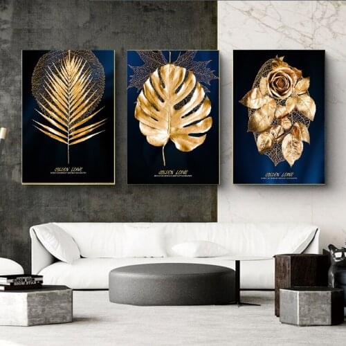 Gold Foil Imitation Real leaf Flower Abstract Painting Modern Style Wall Poster Canvas Printing Canvas Art Corridor Living Room