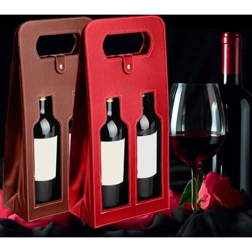 Manufacturers Custom-Made Wholesale Wine Bags High-Quality Red Wine Carrier Gift Packing Box with Leather Tote Hollow Wine Bag