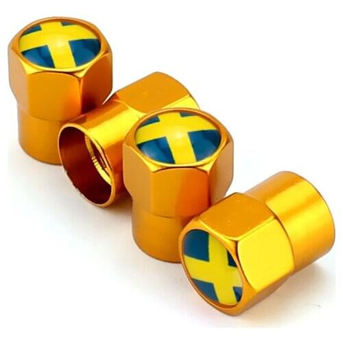 For Volvo S40 S60 S60L S70 S80 S90 XC40 XC60 XC70 XC80 XC90 V40 V50 V60 V70 Sweden Flag Logo Car Wheel Tire Valve Stem Caps