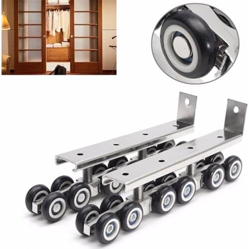 2pcs Cold Rolled Steel Sliding Wooden Door Closet Hardware Mute Kit Door Wheels Roller 12 Wheels Hangers Roller Furniture