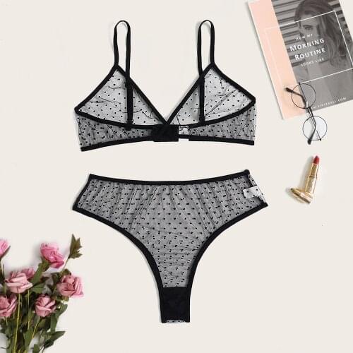 New Bra set Sexy Polka Dot Lingerie set Women Comfortable Transparent Brassiere+Panty Intimates Sexy Lingerie for Girls