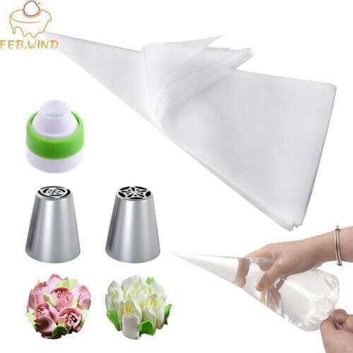 Homemade Disposable Piping Bag Large/Small Plastic Icing Pastry Bag For Cake Decorating With Icing Coupler And Bags Ties 737