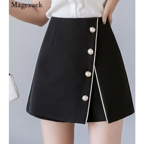Korean Beading Shorts Skirts A-Line High Waist Skirt for Women Summer New Solid Womens Skirts 2021 Button Faldas Mujer Moda 7639