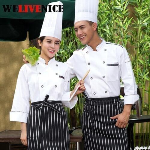 Kitchen Chef Jacket Uniforms Full Sleeve Cook Clothes Food Services Frock Coats Work Wear #7311