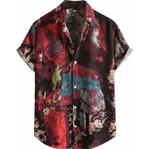 Summer Fashion Ethnic Shirt For Men Short Sleeve Vintage Casual Shirt Camisas Loose Blouse Men Clothing Tops рубашка мужская