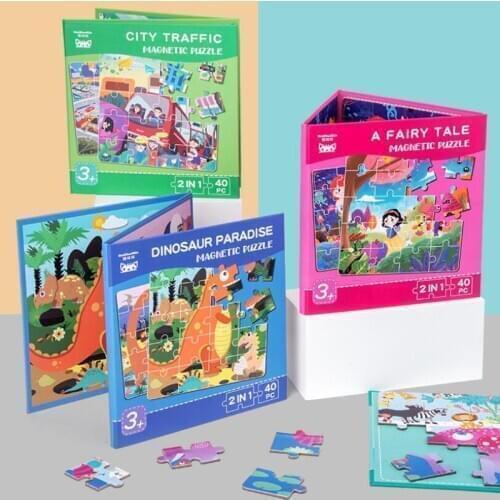 40pcs Wooden Magnetic Book Kids Puzzles Jigsaw Toy Brain Training Game Learning Spell Puzzle Educational Toys for Children Gifts