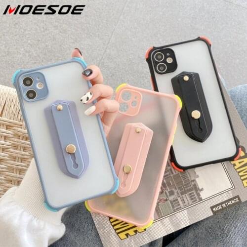 Matte Stand Holder Clear Phone Case For iPhone 12 Pro Max 11 Pro XS Max XR X 8 7 Plus 12 Mini SE 2020 Acrylic Strap Hybrid Cases