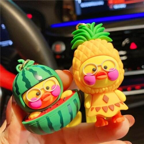 Fashion Cartoon Fruit Duck Pineapple Keychain Silicone Pendant Animal Doll Simple Women Couple Bag Car Key Ring Accessories Gift