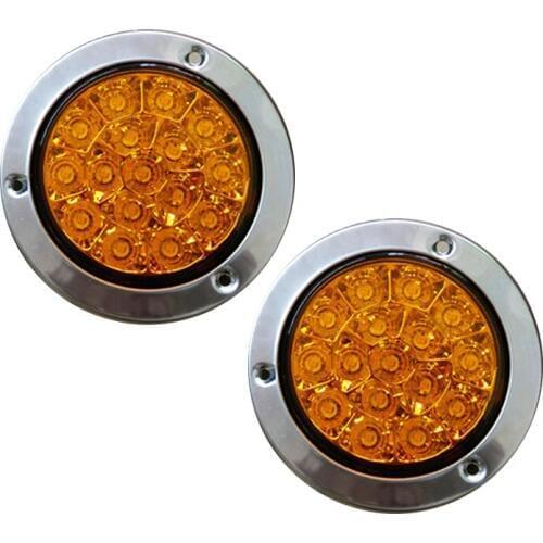 New 16 LED Yellow Car Rear Tail Lights Round Reverse Brake Turn Signal Lamp for 12V 24V Truck Trailer RV 1 Pairs