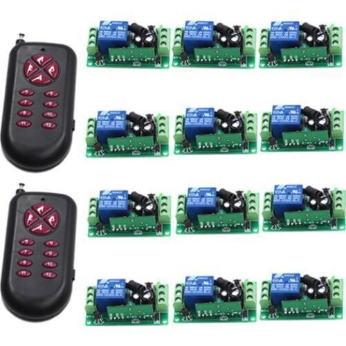 New 2 Transmitters&12 Receivers Wireless Relay Remote Control Switch RF 315MHz/433MHz 1CH Toggle Momentary Latched Learning Code