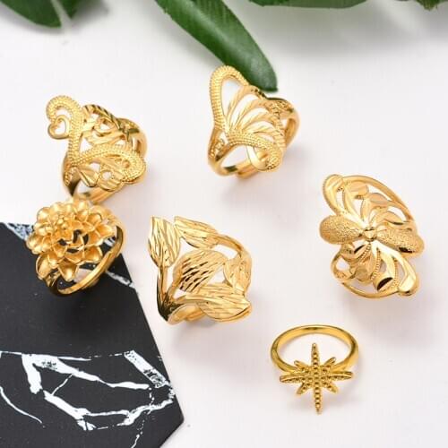 New Trendy Jewelry Ethiopian 24K gold color Rings for Women Dubai Ring Jewelry African Arab Bride wedding resizable Ring Gifts