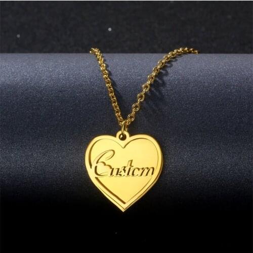 Love Heart Pendant Name Necklaces Women Lover Nameplate Jewelry Stainless Steel Custom Letter Necklace Chrismas Gift