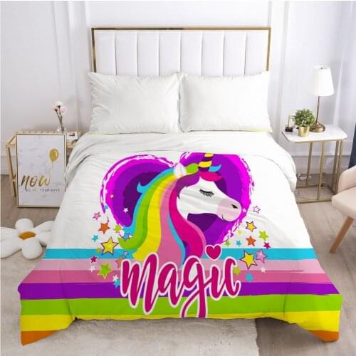 Unicorn Cartoon Duvet Cover with Zipper Comforter/Quilt/Blanket Case 140x200 260x220 3D Bedding For Kids Child Baby Girls Boys