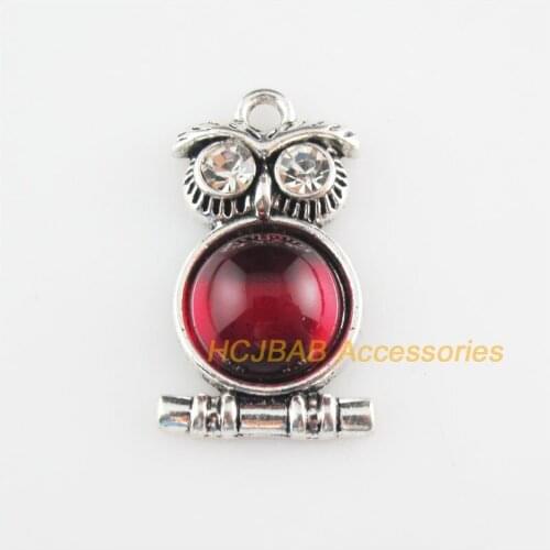 6 New Animal Charms Red Glaze Owl Birds Pendants Tibetan Silver Tone 16.5x28.5mm