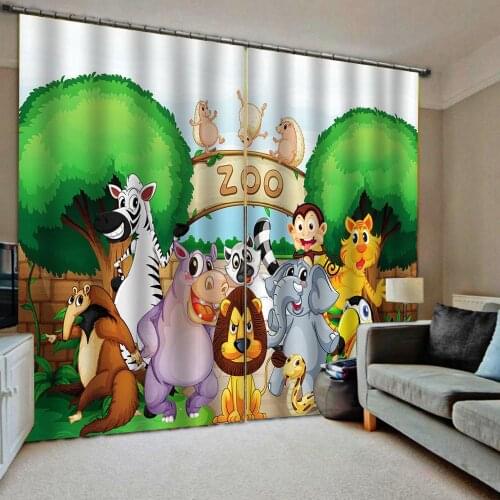 Custom Cartoon Zoo Shower Curtain Fabric Bedroom Indoor Decor For Childrens room Window Curtains （Left and right side