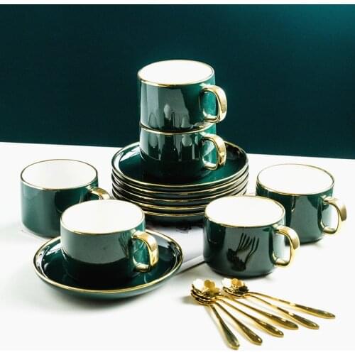 European Luxurious Gold Rim Ceramics Coffee Tea Cups Golden Top Grade Bone China Saucer Set Birthday Couples Gifts Friends Cup