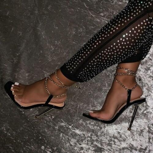 IPPEUM Sandalias de las Mujeres High Heel Transparent Sandals Ankle Buckle Metal Heel Shoes For Women 2021