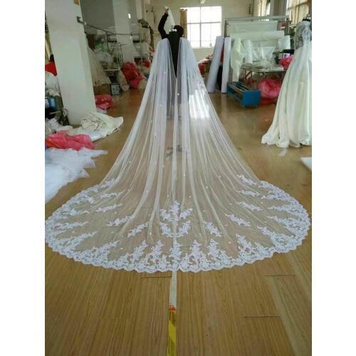 White Ivory New Cathedral Length Bridal Cape Cloak Lace Edge Wedding 102"W x 120" (3 meter) Long Wedding Accessory