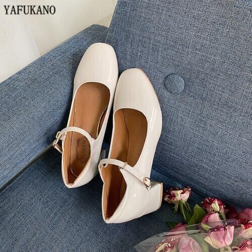 Japanese Mary Janes Women Shoes Word Buckle Square Toe Chunky Heel Pumps Retro Literary Single Shoes Simple Fashion High Heels