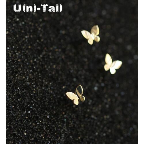 Uini-Tail 2019 new listing 925 sterling silver shiny gold butterfly small earrings fashion tide flow sweet high quality jewelry