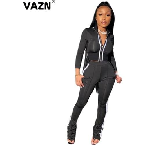 VAZN 2020 Autumn Top Quality Casual Young Free Regular Solid Full Sleeve Top Long Pants Tracksuits Slim Women 2 Piece Set