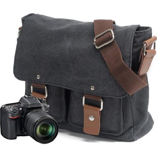 MCO Camera Bag with Photo Pouch Vintage Canvas DSLR SLR Shoulder Bag Vintage Messenger Comfort Camera Bag Sony Nikon Canon